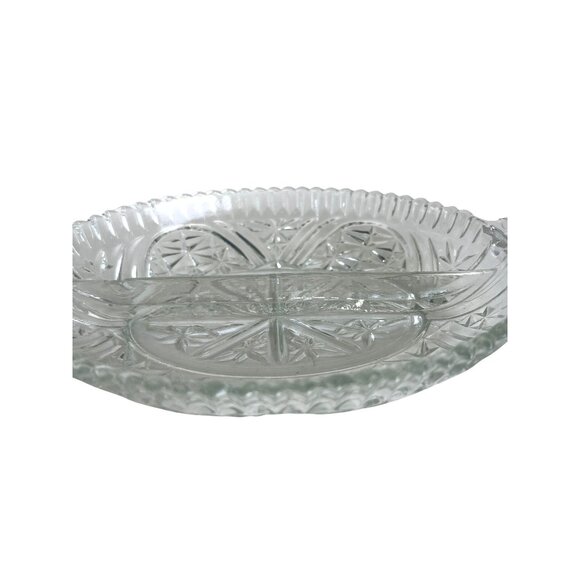 Vintage APEG Clear Pressed Glass Divided Relish Dish With Handles 10" GrannyCore - Picture 11 of 12
